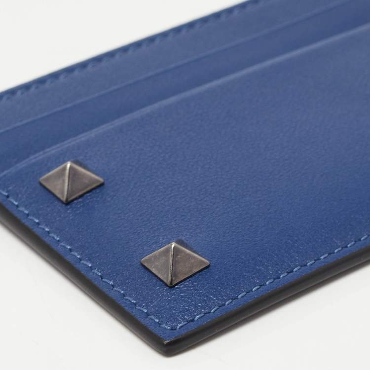 Pre Owned Valentino Blue Leather Rockstud Card Holder