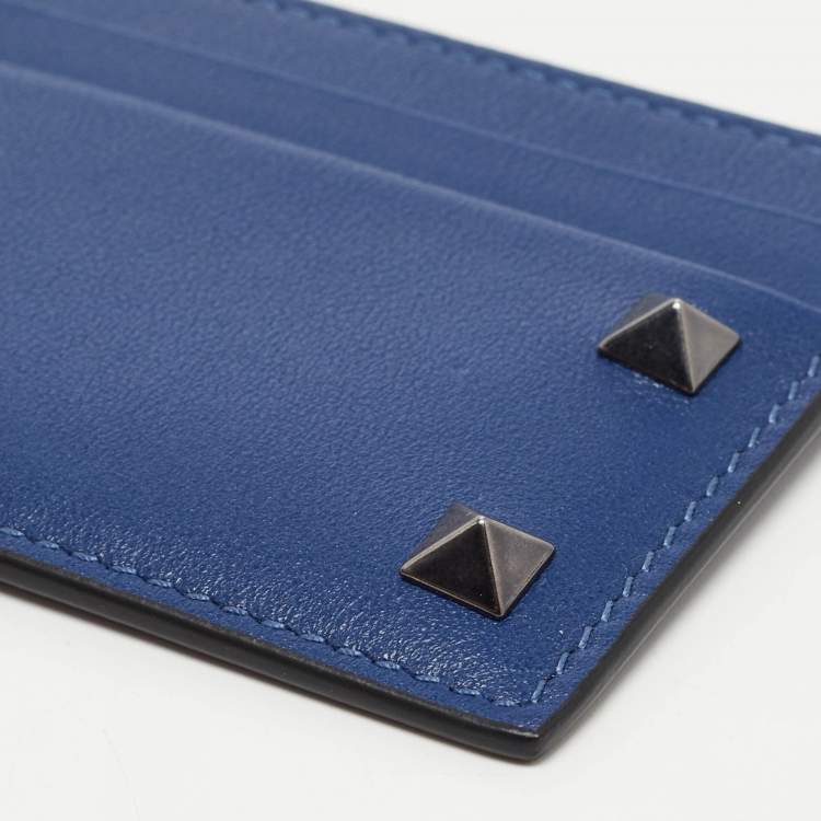 Pre Owned Valentino Blue Leather Rockstud Card Holder