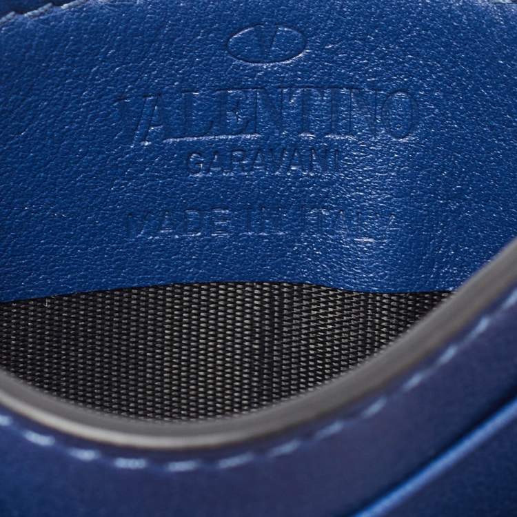 Pre Owned Valentino Blue Leather Rockstud Card Holder