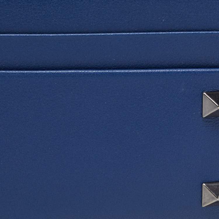 Pre Owned Valentino Blue Leather Rockstud Card Holder