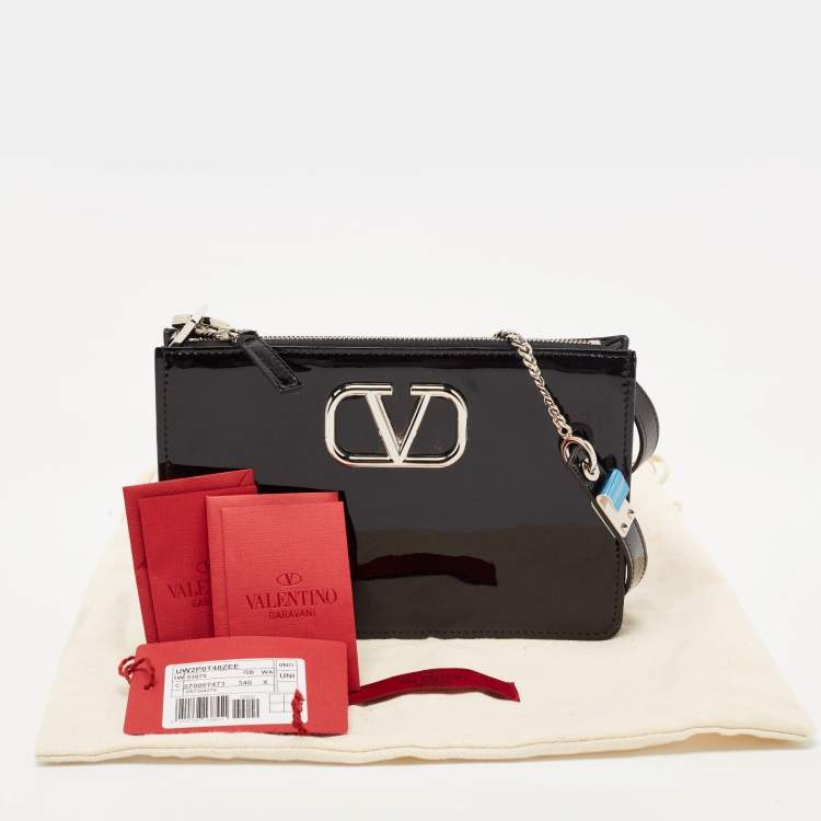 Pre Owned Valentino Black Patent Leather Vsling Zip Shoulder Bag