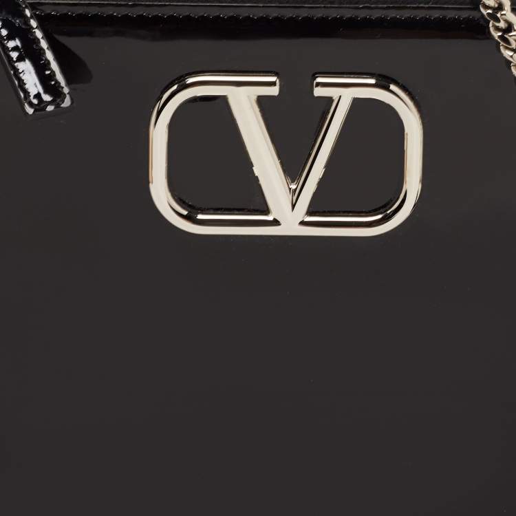Pre Owned Valentino Black Patent Leather Vsling Zip Shoulder Bag