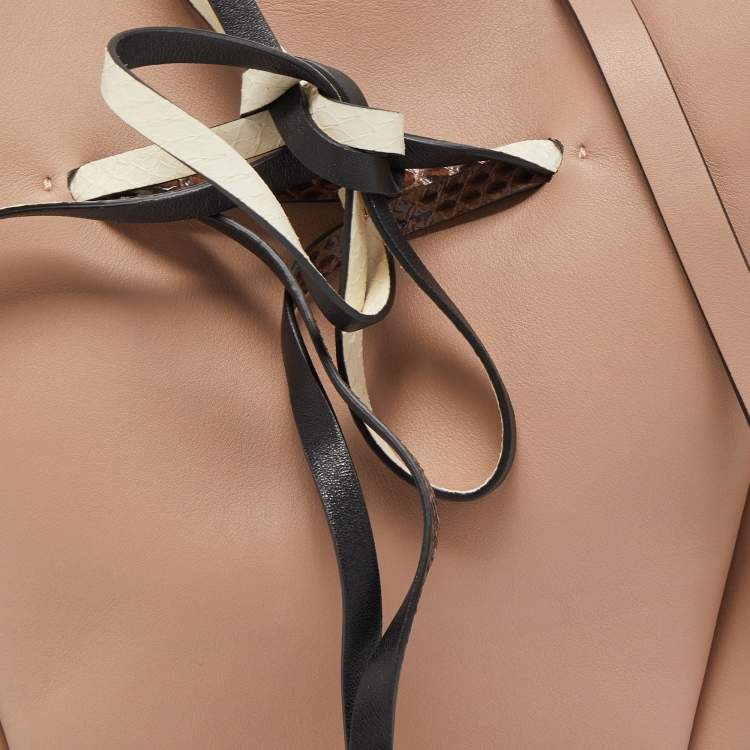 Pre Owned Valentino Old Rose Leather and Snake Drawstring VLogo Bucket Bag