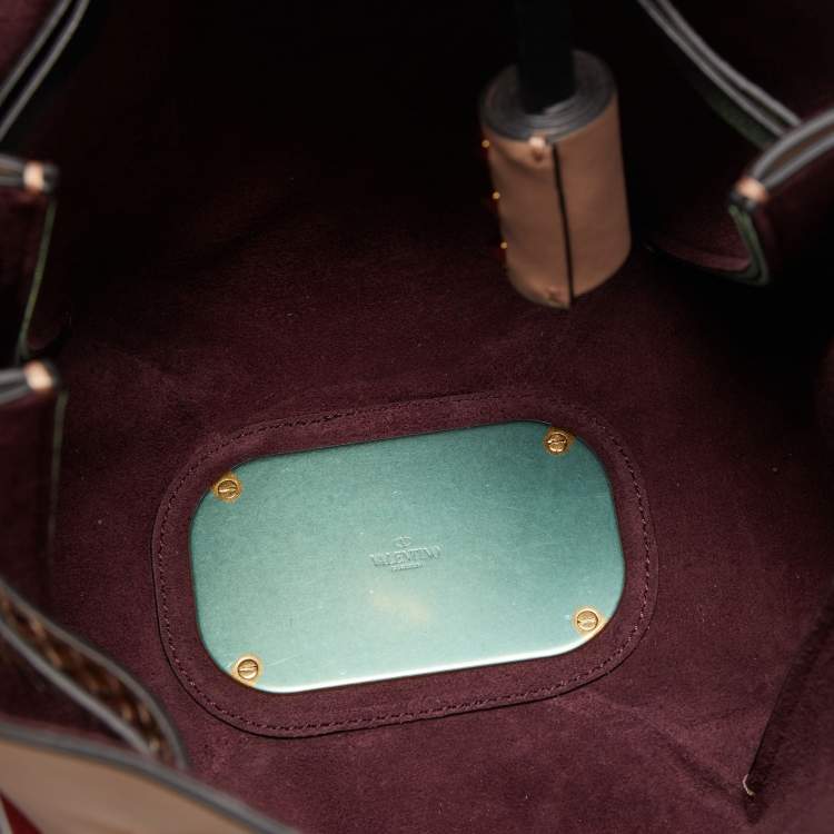 Pre Owned Valentino Old Rose Leather and Snake Drawstring VLogo Bucket Bag