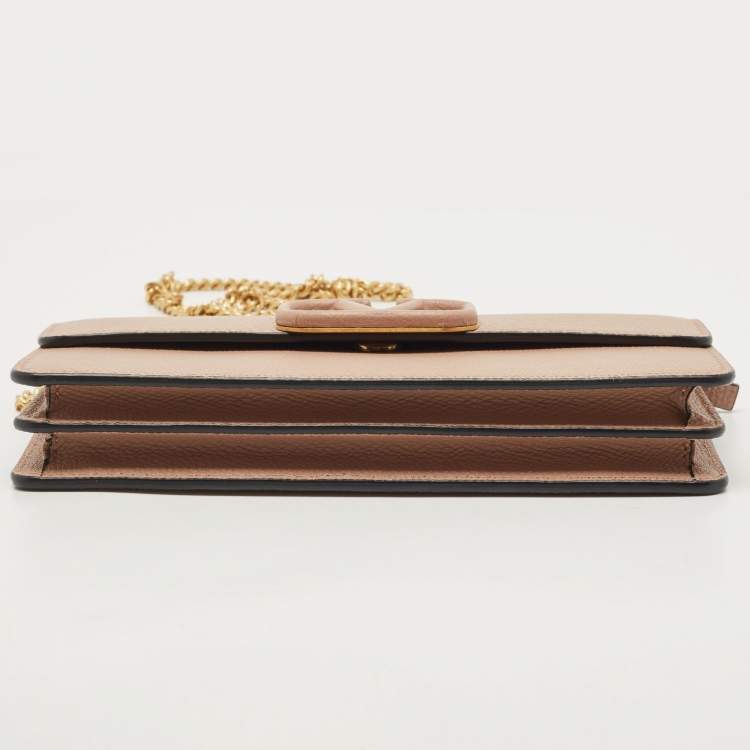 Pre Owned Valentino Beige Leather VLogo Wallet on Chain