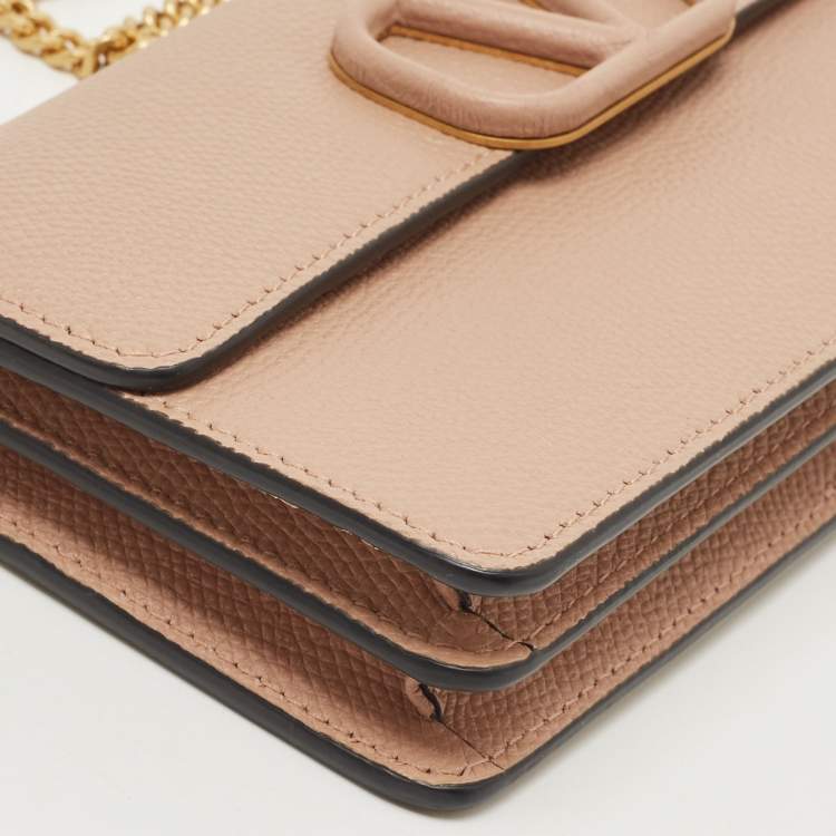 Pre Owned Valentino Beige Leather VLogo Wallet on Chain
