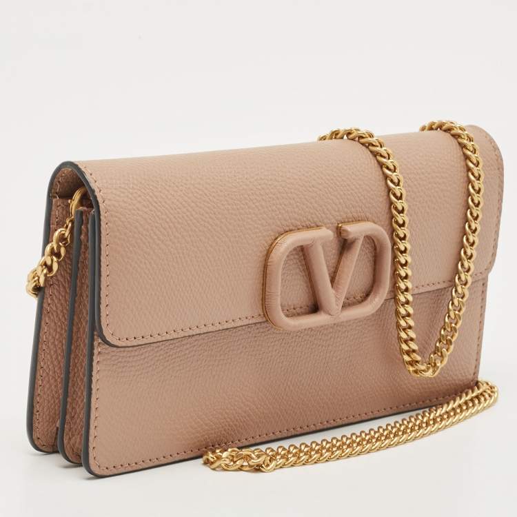 Pre Owned Valentino Beige Leather VLogo Wallet on Chain