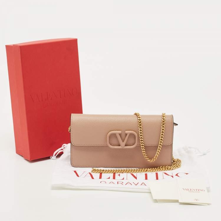 Pre Owned Valentino Beige Leather VLogo Wallet on Chain