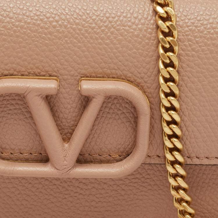 Pre Owned Valentino Beige Leather VLogo Wallet on Chain
