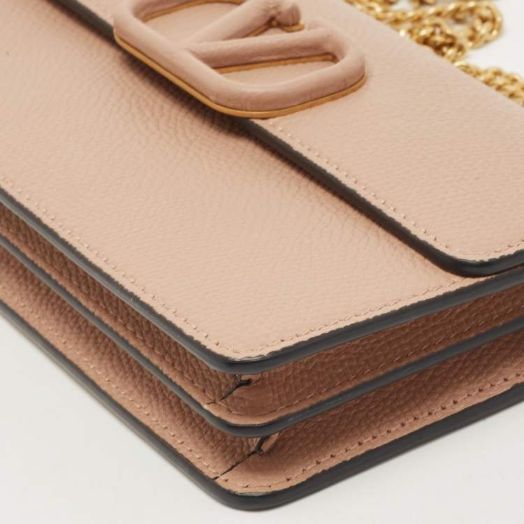 Pre Owned Valentino Beige Leather VLogo Wallet on Chain