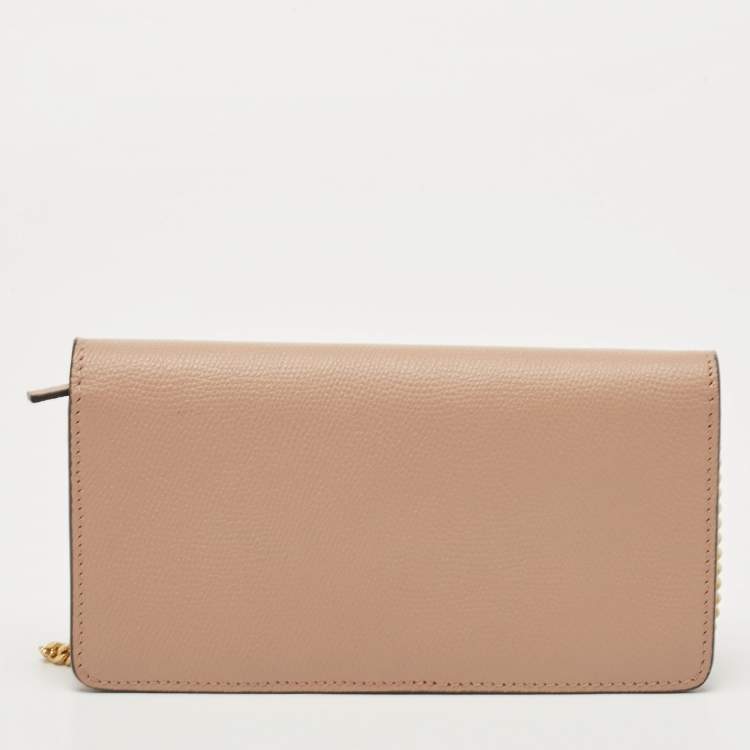 Pre Owned Valentino Beige Leather VLogo Wallet on Chain