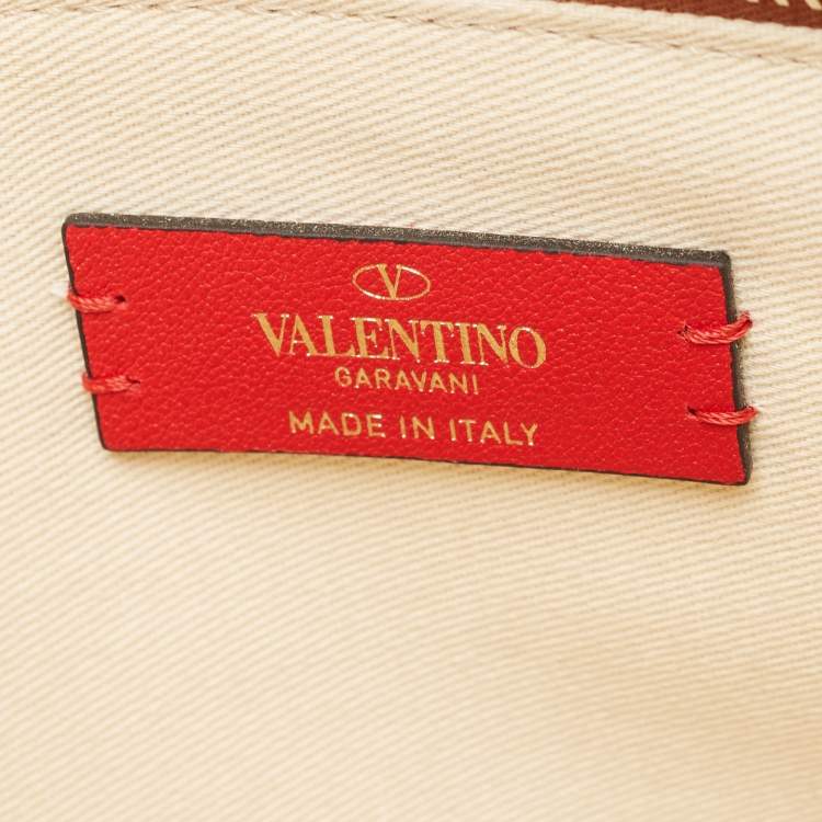 Pre Owned Valentino Brown/Natural Raffia and Leather Rockstud Zip Pouch