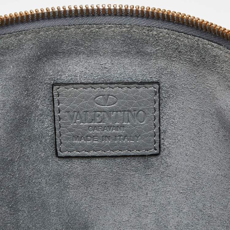 Pre Owned Valentino Grey Leather Rolling Rockstud Zip Pouch