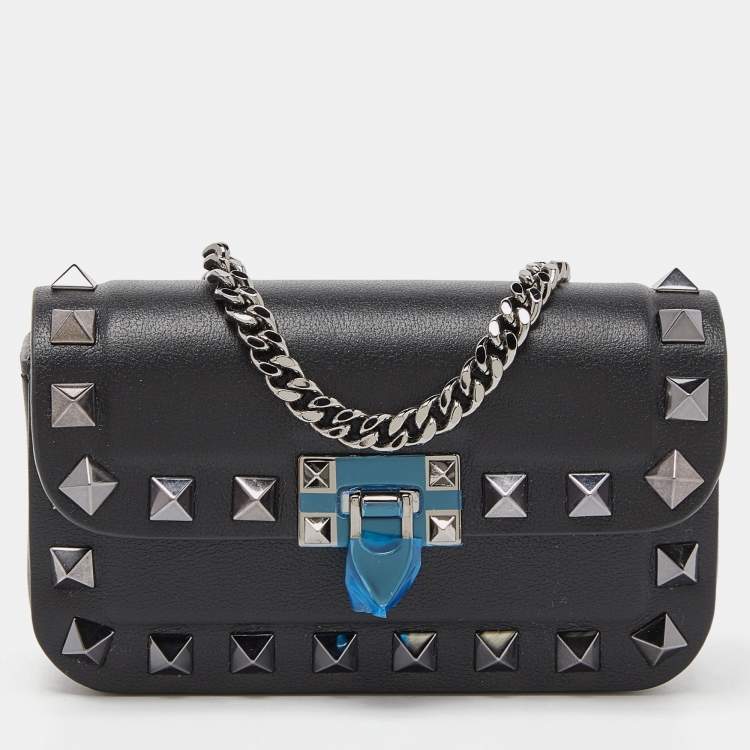 Pre Owned Valentino Black Leather Rockstud Chain Pouch