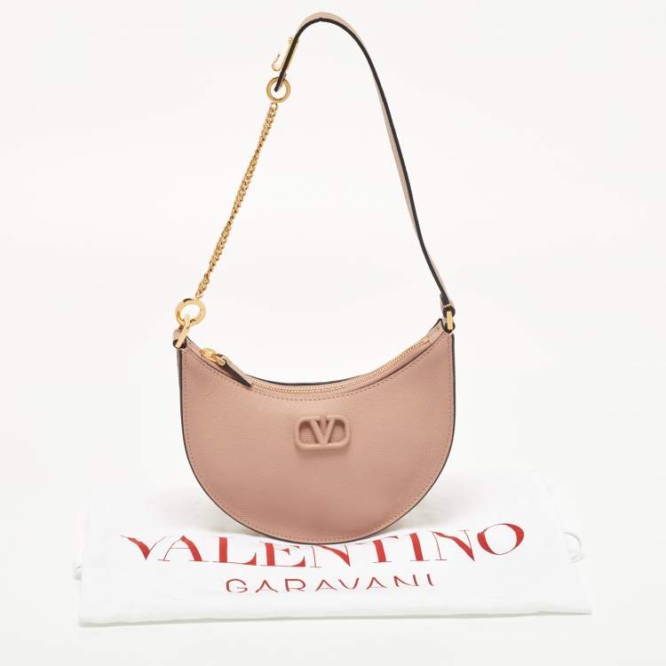 Pre Owned Valentino Dusty Pink Leather Mini VLogo Hobo