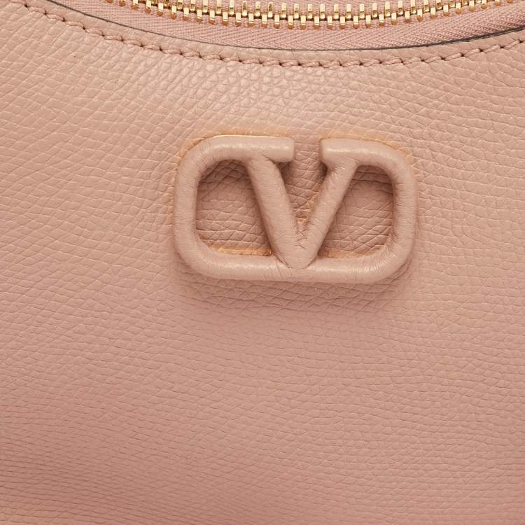 Pre Owned Valentino Dusty Pink Leather Mini VLogo Hobo