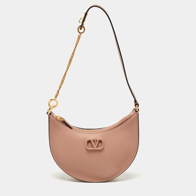 Pre Owned Valentino Dusty Pink Leather Mini VLogo Hobo
