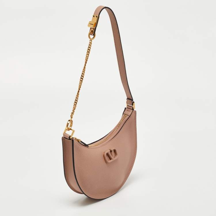 Pre Owned Valentino Dusty Pink Leather Mini VLogo Hobo