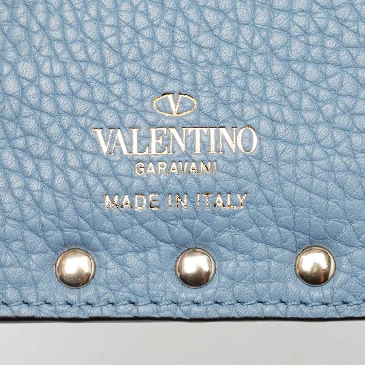 مملوكة مسبقًا Valentino Blue Leather Rockstud Bifold Card Wallet