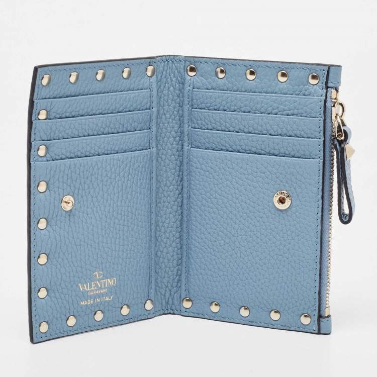 مملوكة مسبقًا Valentino Blue Leather Rockstud Bifold Card Wallet