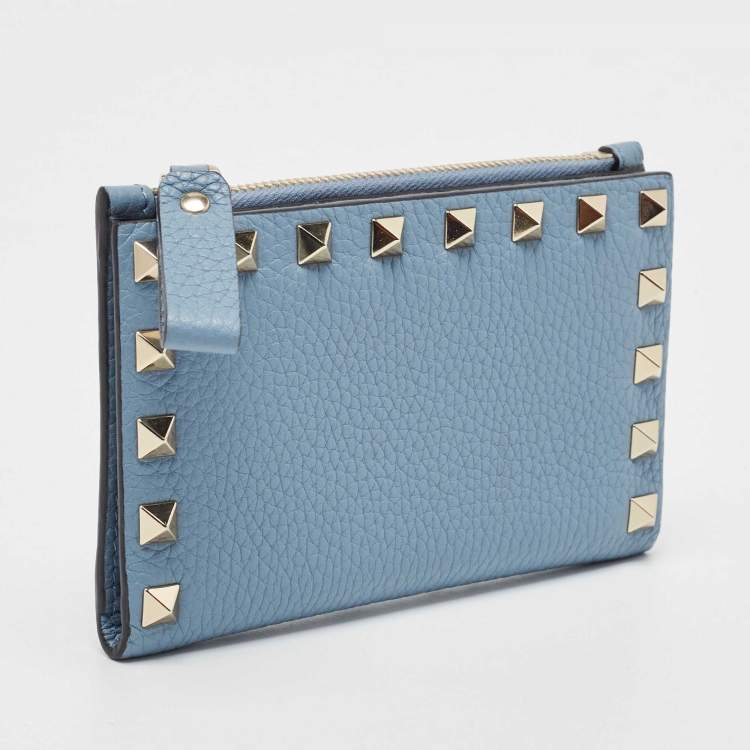 مملوكة مسبقًا Valentino Blue Leather Rockstud Bifold Card Wallet