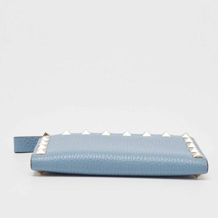 مملوكة مسبقًا Valentino Blue Leather Rockstud Bifold Card Wallet