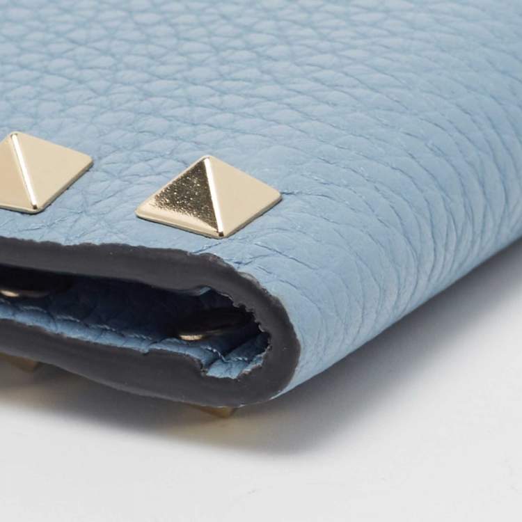 مملوكة مسبقًا Valentino Blue Leather Rockstud Bifold Card Wallet