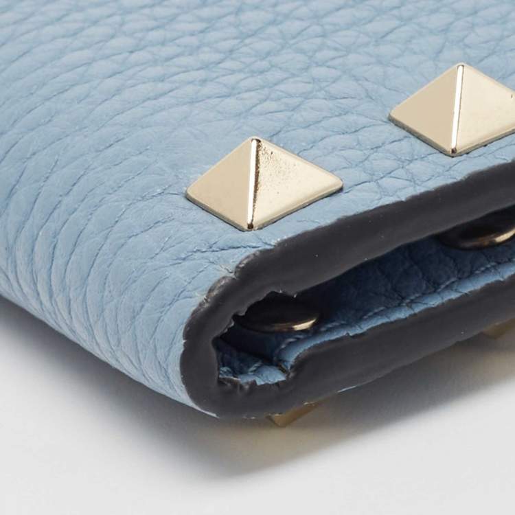 مملوكة مسبقًا Valentino Blue Leather Rockstud Bifold Card Wallet