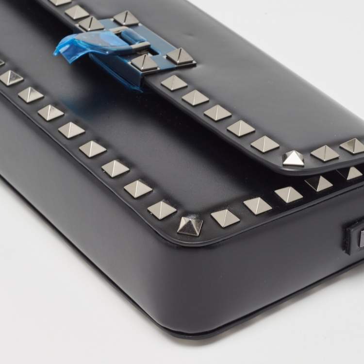 Pre Owned Valentino Black Leather Rockstud Flap Shoulder Bag