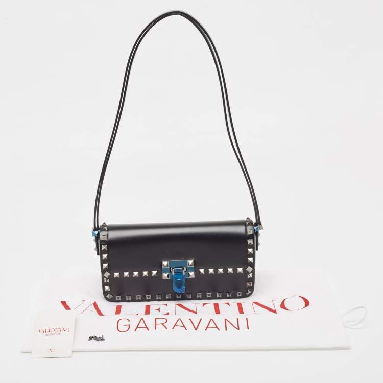 Pre Owned Valentino Black Leather Rockstud Flap Shoulder Bag