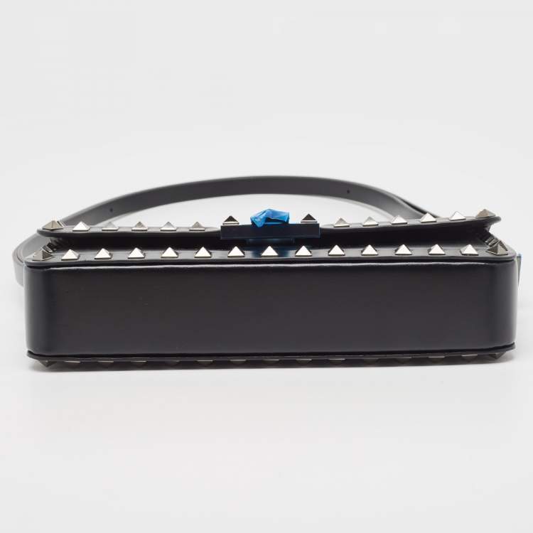 Pre Owned Valentino Black Leather Rockstud Flap Shoulder Bag
