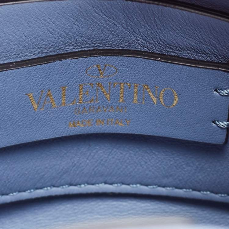 Pre Owned Valentino Blue Quilted Leather Roman Stud Top Handle Bag