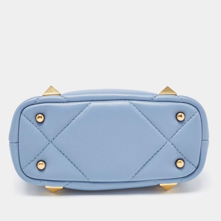 Pre Owned Valentino Blue Quilted Leather Roman Stud Top Handle Bag
