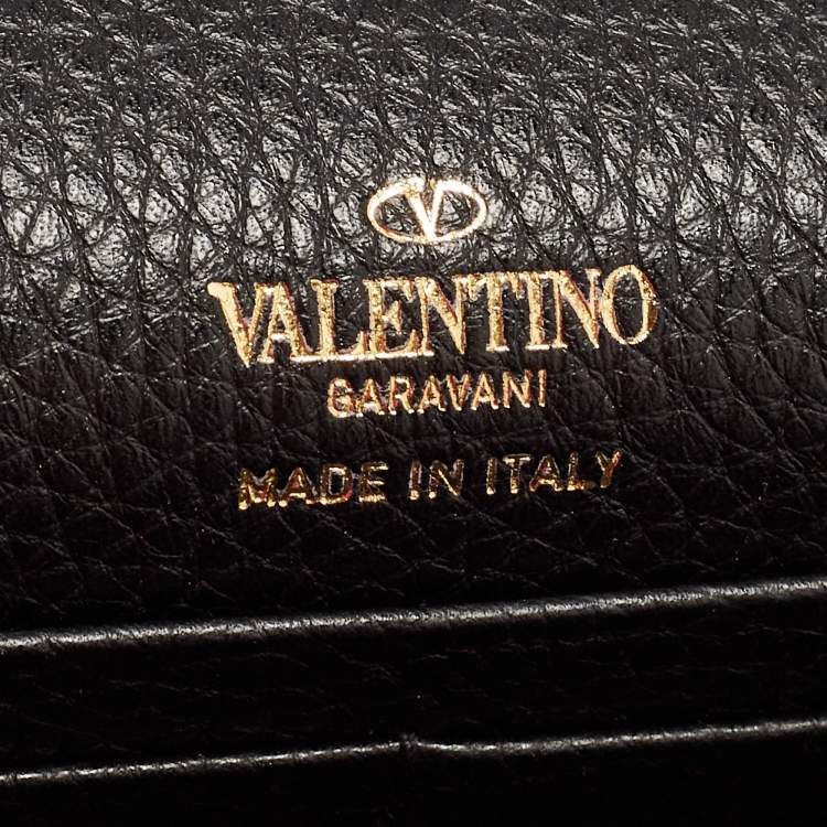 Pre Owned Valentino Black Leather Rockstud Envelope Wallet on Chain