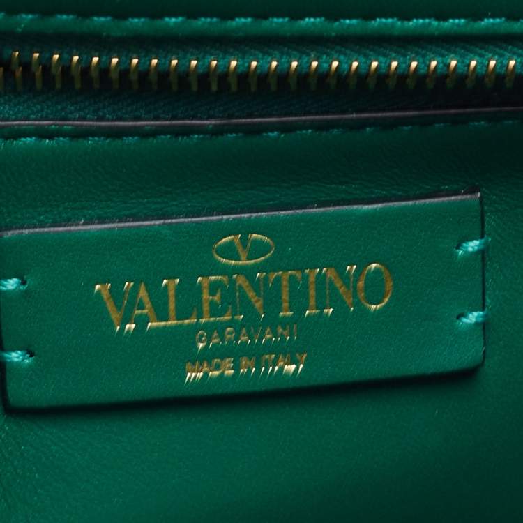 Pre Owned Valentino Green Lurex Frabric Large Roman Stud Shoulder Bag