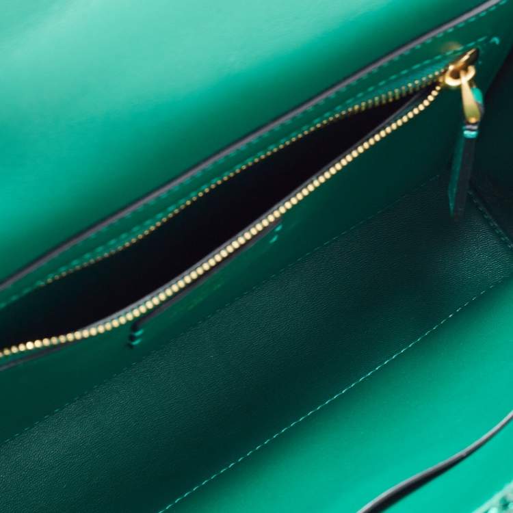 Pre Owned Valentino Green Lurex Frabric Large Roman Stud Shoulder Bag