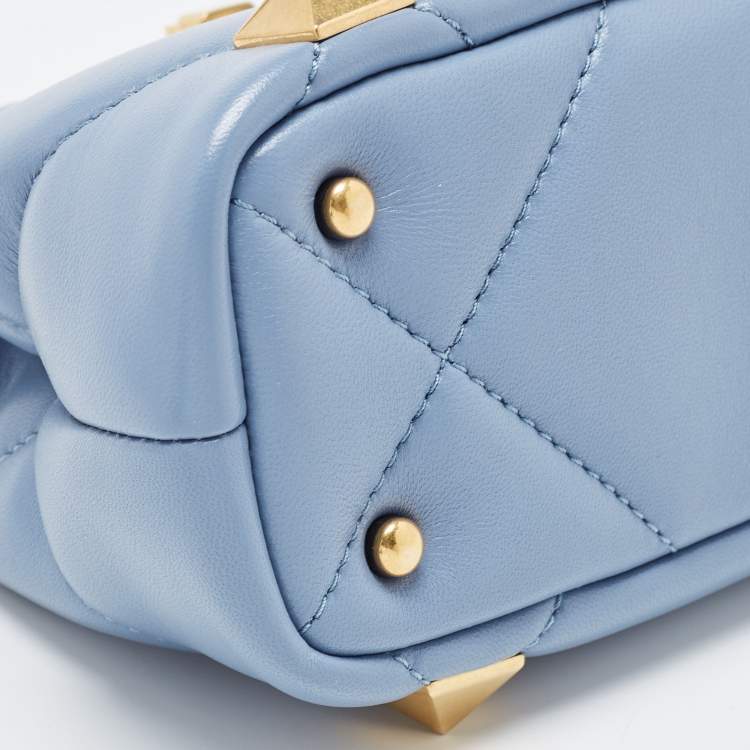 Pre Owned Valentino Blue Quilted Leather Mini Roman Stud Top Handle Bag