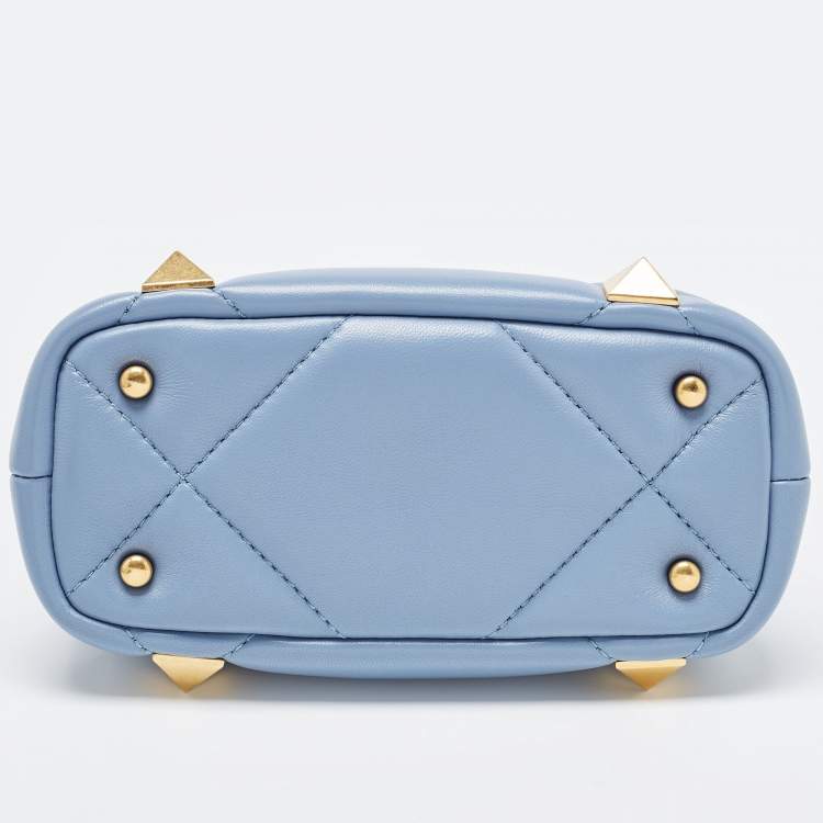 Pre Owned Valentino Blue Quilted Leather Mini Roman Stud Top Handle Bag