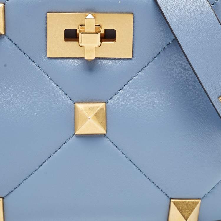 Pre Owned Valentino Blue Quilted Leather Mini Roman Stud Top Handle Bag