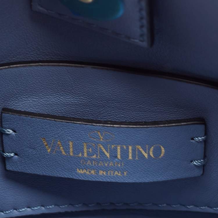 Pre Owned Valentino Blue Quilted Leather Mini Roman Stud Top Handle Bag