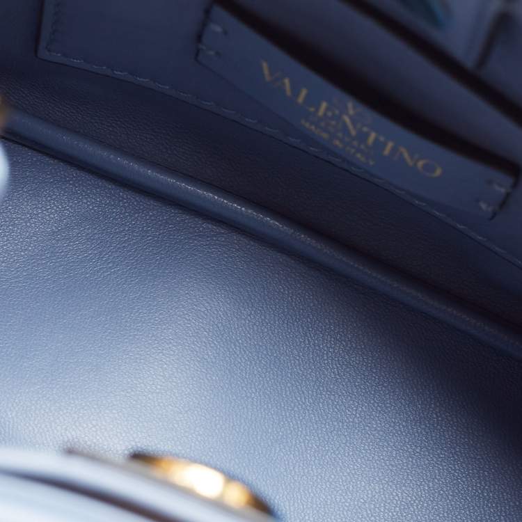 Pre Owned Valentino Blue Quilted Leather Mini Roman Stud Top Handle Bag