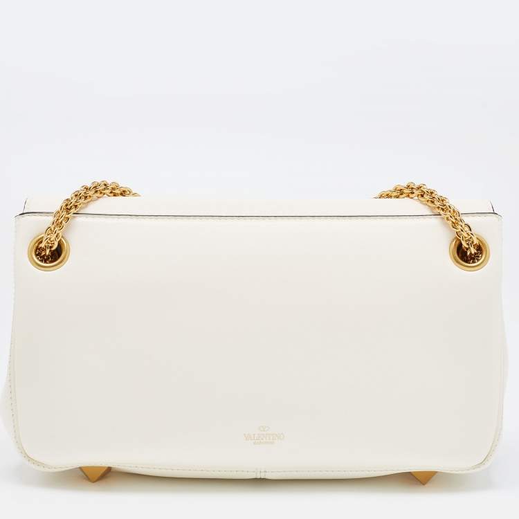 Pre Owned Valentino Ivory Leather Stud Sign Shoulder Bag