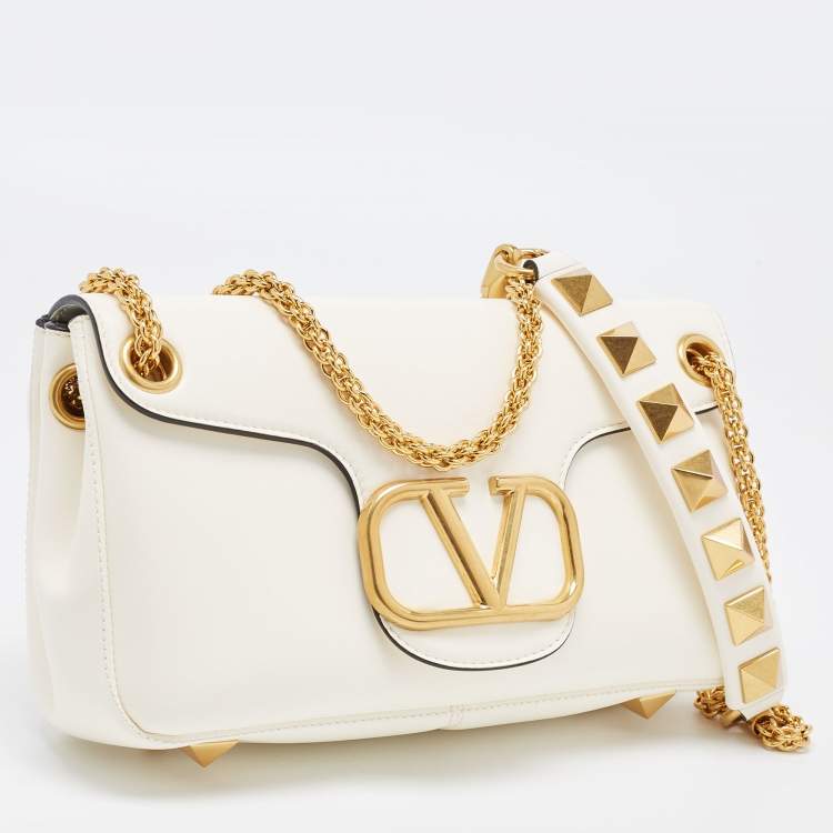 Pre Owned Valentino Ivory Leather Stud Sign Shoulder Bag