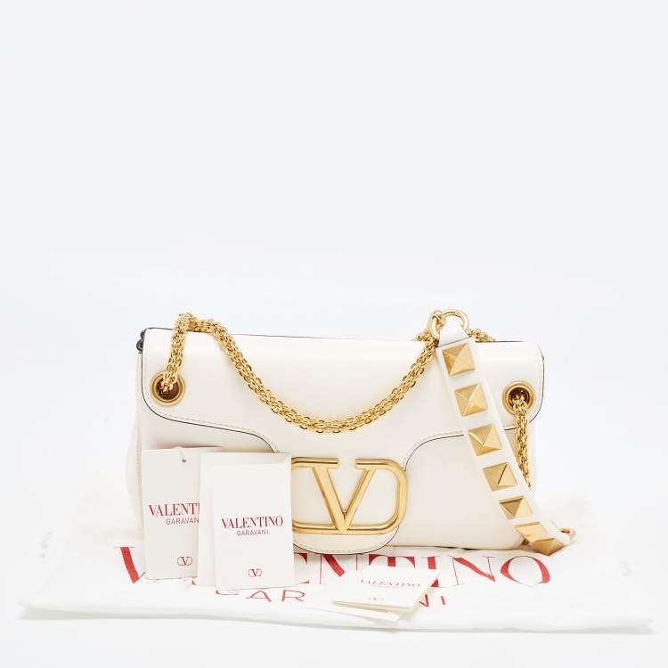 Pre Owned Valentino Ivory Leather Stud Sign Shoulder Bag