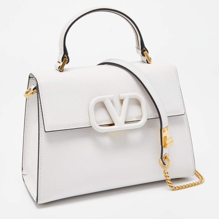 Pre Owned Valentino White Leather Small VSling Top Handle Bag