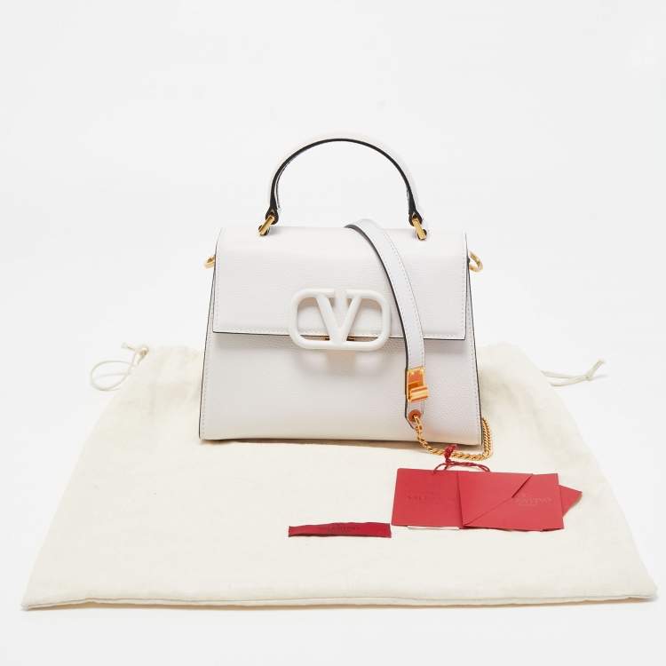 Pre Owned Valentino White Leather Small VSling Top Handle Bag