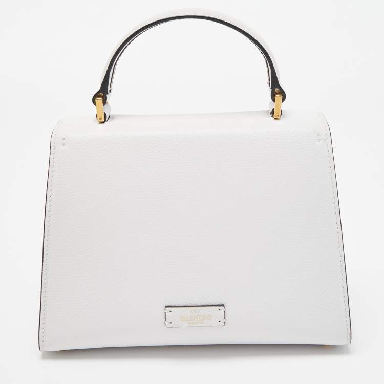 Pre Owned Valentino White Leather Small VSling Top Handle Bag