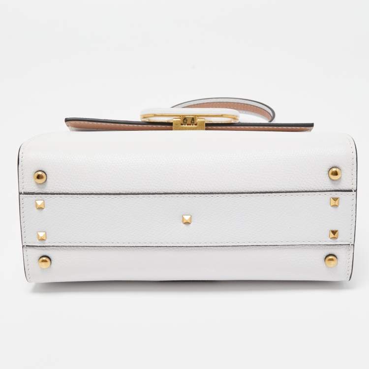 Pre Owned Valentino White Leather Small VSling Top Handle Bag