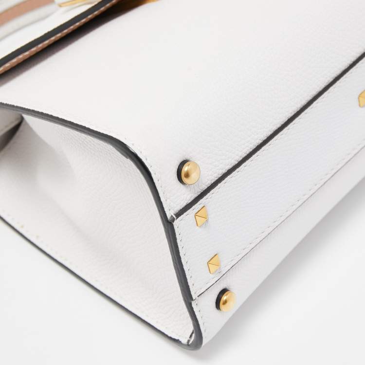 Pre Owned Valentino White Leather Small VSling Top Handle Bag