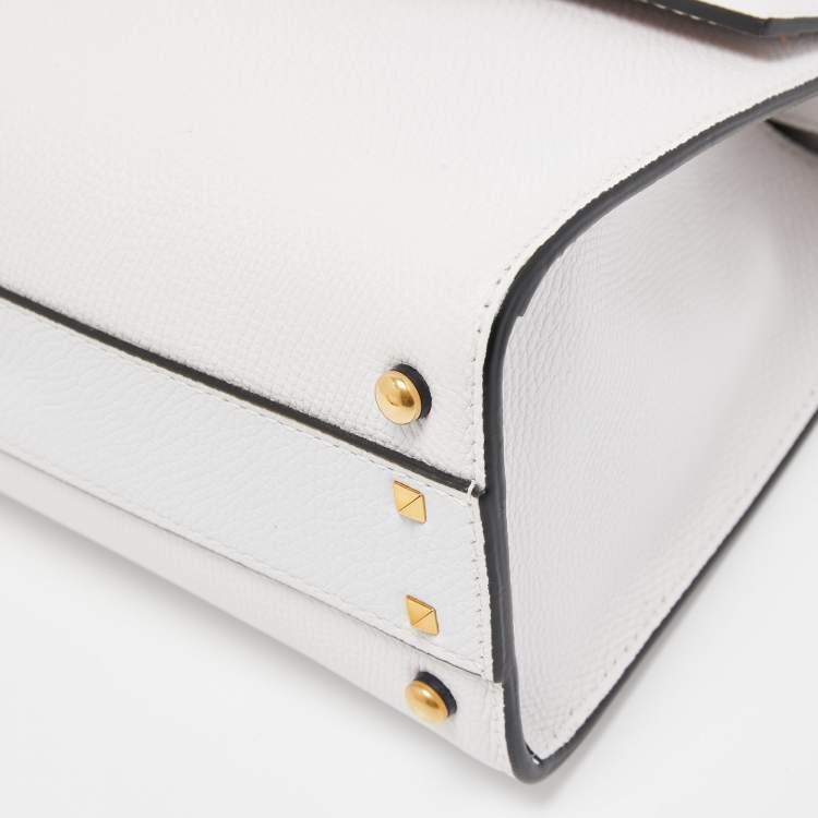 Pre Owned Valentino White Leather Small VSling Top Handle Bag